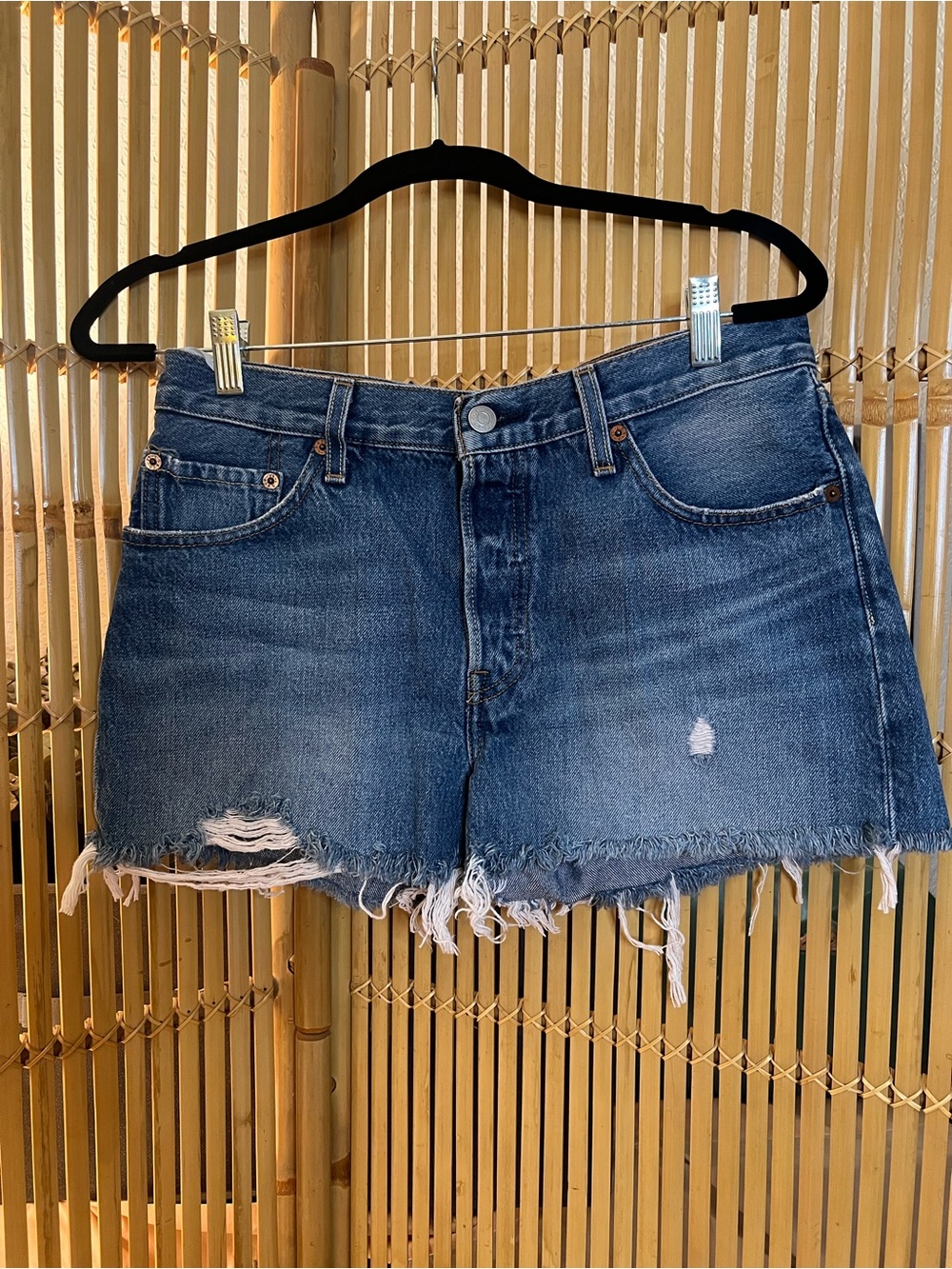 Levi Dark Blue Distressed Denim Women's Shorts